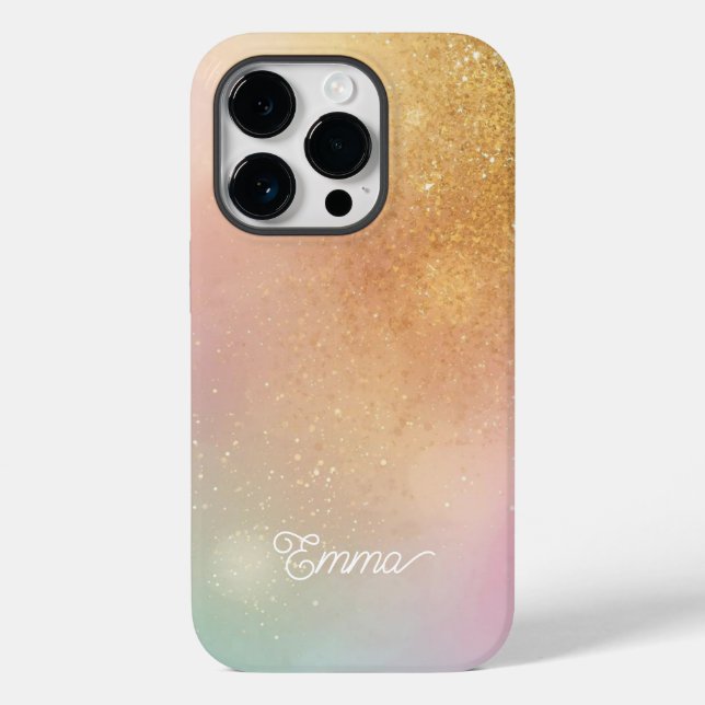 Modern Glitter Holographic Gold with Name (Verso)