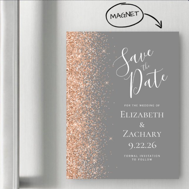 Modern Gray Peach Save Date Magnetic Card (Criador carregado)