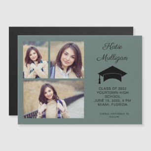 Modern Green 3 Photo Graduation Save Date (Salvame