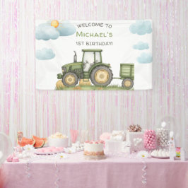 Modern Green Tractor 1st Birthday Party