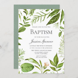 Modern Greenery Leaf Wreath Baptism Convite