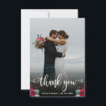 Modern Hand - Letra Cartões de agradecimentos Foto<br><div class="desc">Obrigado de casamento do Na moda moderno, modelo de cartão postal com uma foto vertical do cheio na frente, com o texto "Obrigado" em uma letra de script de tipografia escrita à mão, em branco, na foto. Personalize o nome personalizado e a mensagem do obrigado. Se preferir escrever manualmente a...</div>