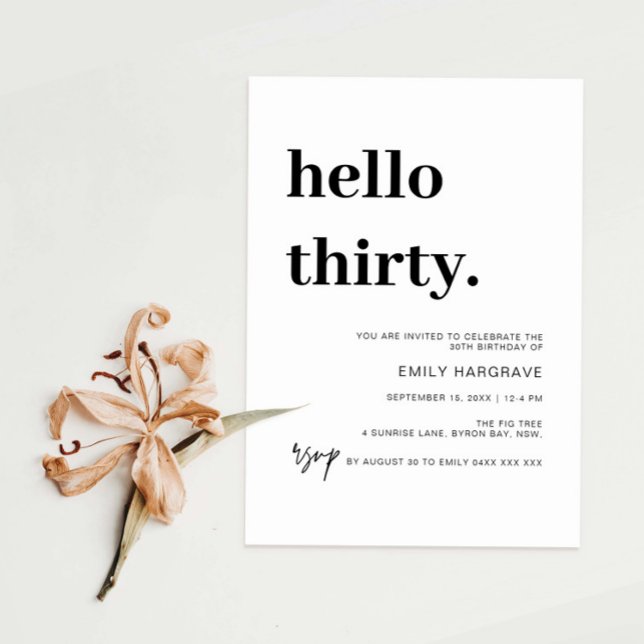 Modern Hello 30 Convite de aniversário (Criador carregado)
