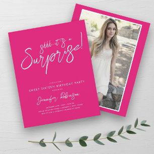 Modern Hot Pink Surprise Sweet 16 Invites