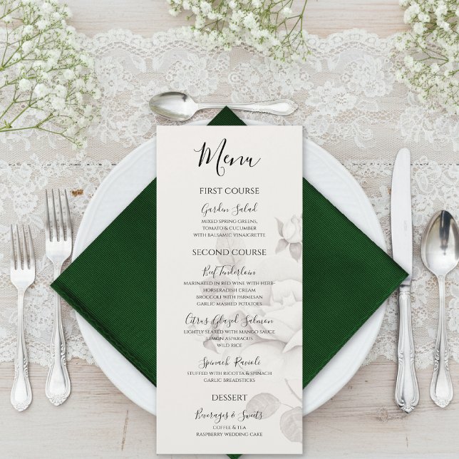 Modern Ivory Rose Wedding Flat Menu (Criador carregado)