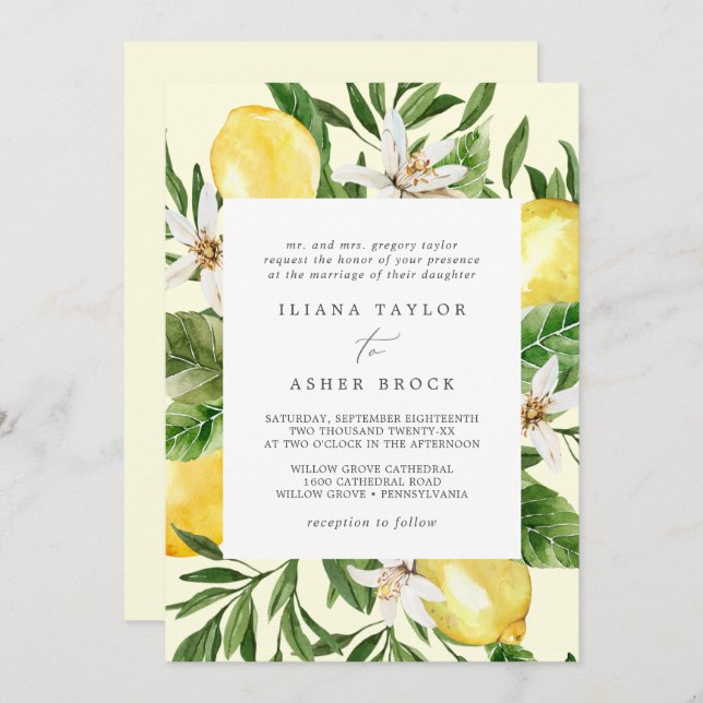 Modern Lemon Garden | Convite para Casamento Amare (Frente/Verso)