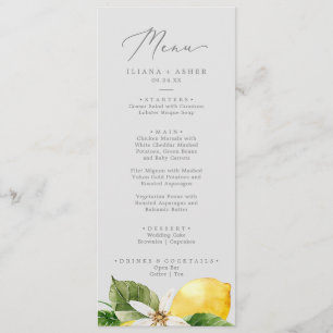Modern Lemon Garden Menu Janto de Casamentos de