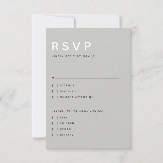 Modern Light Grey Editorial All Caps RSVP Card (Frente)