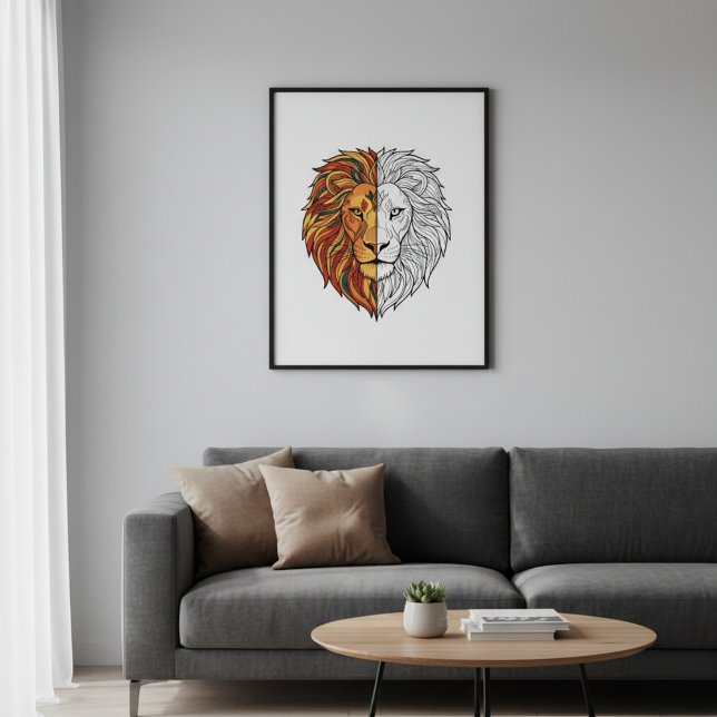 Modern Lion Head Half Color Half Sketch poster (Criador carregado)