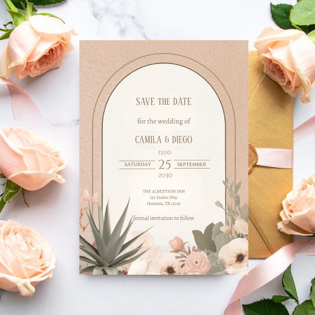 Modern Luxury Desert Flowers Wedding Save the Date (Criador carregado)