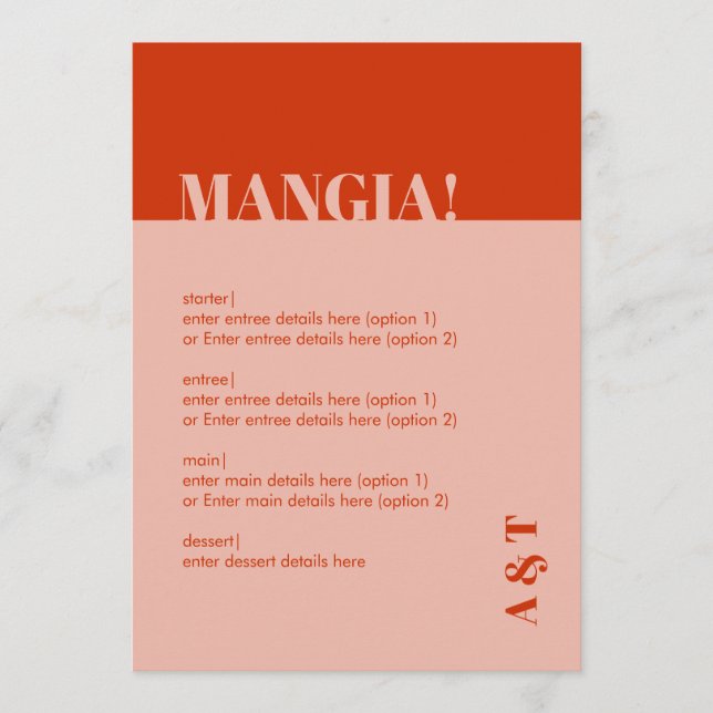 Modern Mangia - Menu de Casamento Laranja Italiano (Frente)