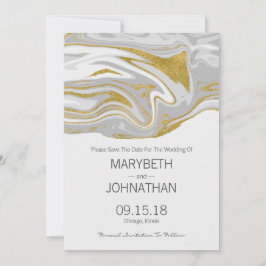 Modern Marble e Dourado Casamento Salvem o Cartão