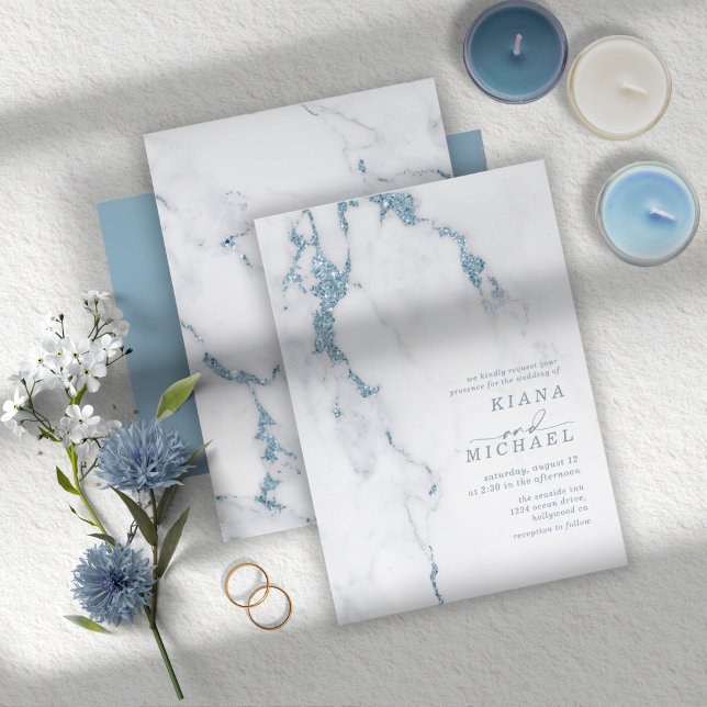Modern Marble Glitter Wedding Dusty Blue ID816 (Criador carregado)