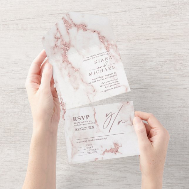 Modern Marble Glitter Wedding Rosa Dourado ID816 (Tearaway)