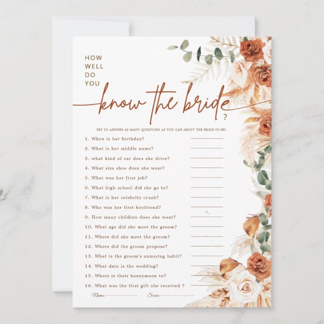 Modern Minimal How Well Do You Know the Bride Game (Frente)