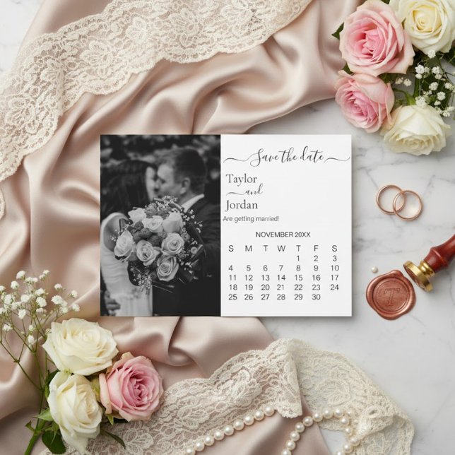 Modern Minimal Photo Calendar Save the Date Card  (Criador carregado)