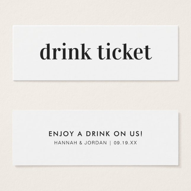 Modern Minimal | Ticket de Bebida de Casamento (Frente & Verso)