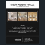 Modern Minimalist Black Real Estate Property Flyer<br><div class="desc">Promote your luxury listings with this sleek,  minimalist black real estate flyer. Designed for modern realtors who prefer a clean,  image-focused layout without a headshot. Features placeholders for 3 high-quality property photos,  price,  and key features. Easy to customize on Zazzle. Perfect for open houses and professional property marketing.</div>