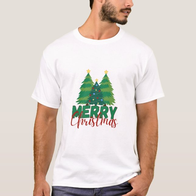 Modern Minimalist Christmas Tree Pattern T-Shirt (Frente)
