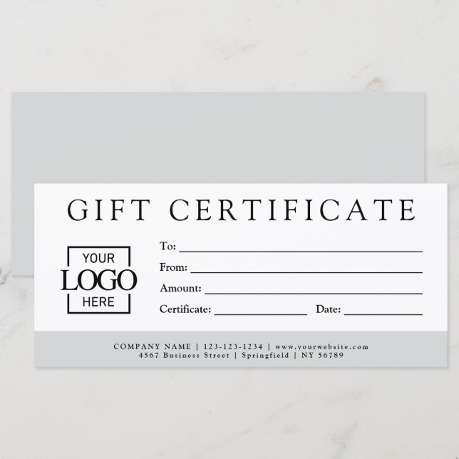 Modern Minimalist Custom Business Gift Certificate (Frente/Verso)