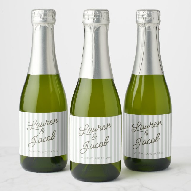 Modern Minimalist Green Stripes Wedding Mini (Garrafas)