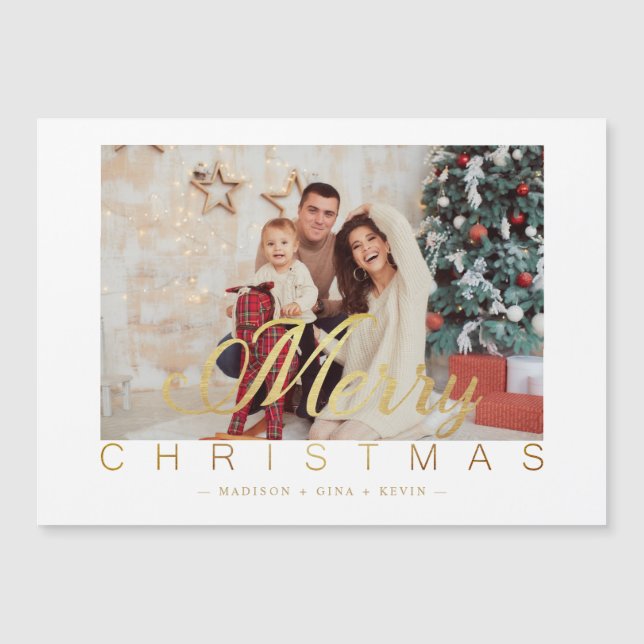 Modern Minimalist Merry Christmas Photo Family (Frente)