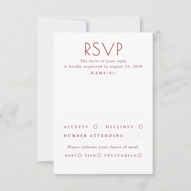 Modern Minimalist Red and White Wedding RSVP (Frente)