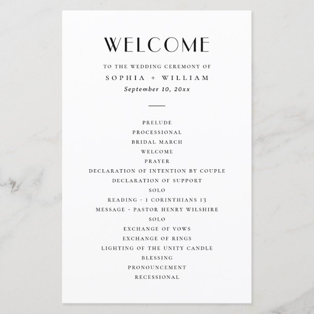 Modern Minimalist Wedding | Black & White Program (Frente)
