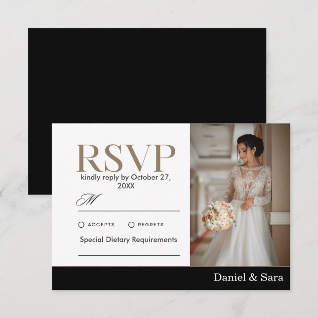 Modern Minimalist Wedding RSVP Card with Photo (Frente/Verso)