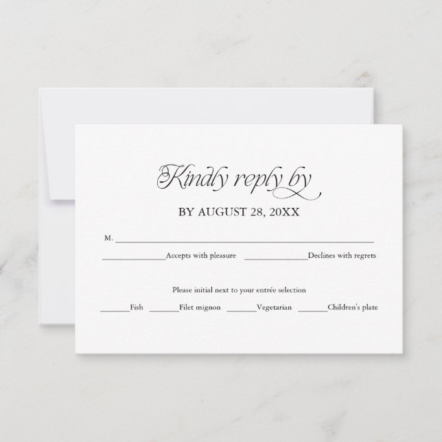 Modern Minimalist Wedding RSVP Elegant Reply Card (Frente)