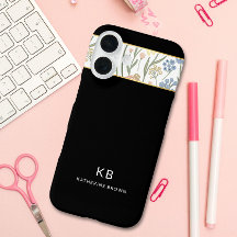 Modern Monogramm Cute Black Floral Pattern 