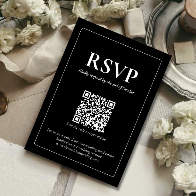 Modern Moody Wedding RSVP Card with QR code (Criador carregado)