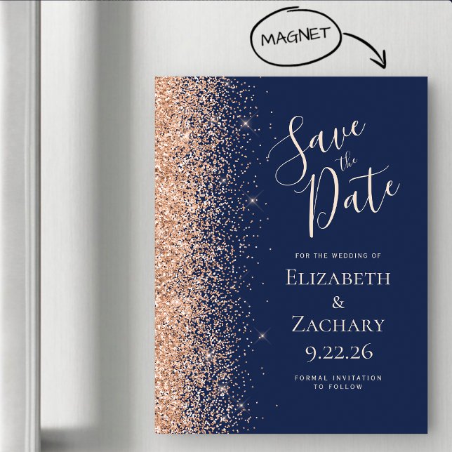Modern Navy Blue Peach Save Date Magnetic Card (Criador carregado)