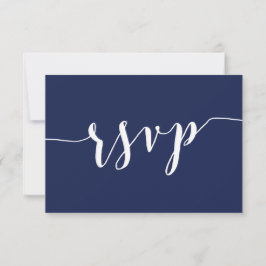 Modern Navy Blue Script Wedding RSVP Card