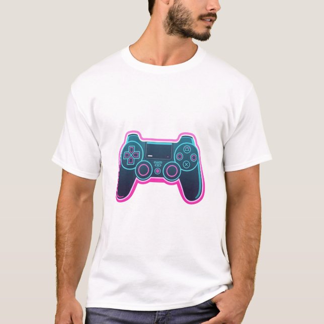 Modern Neon Gaming Controller White Cotton T-Shirt (Frente)