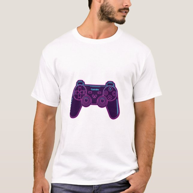 Modern Neon Gaming Controller White Cotton T-Shirt (Frente)
