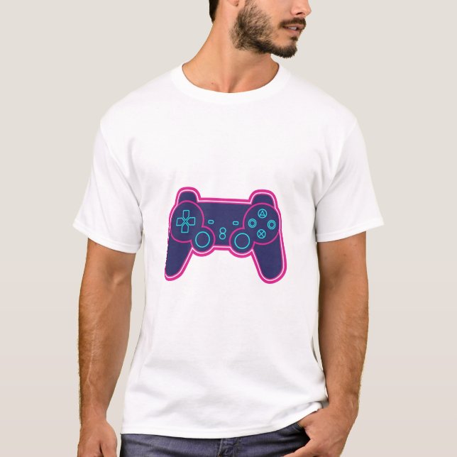 Modern Neon Gaming Controller White Cotton T-Shirt (Frente)