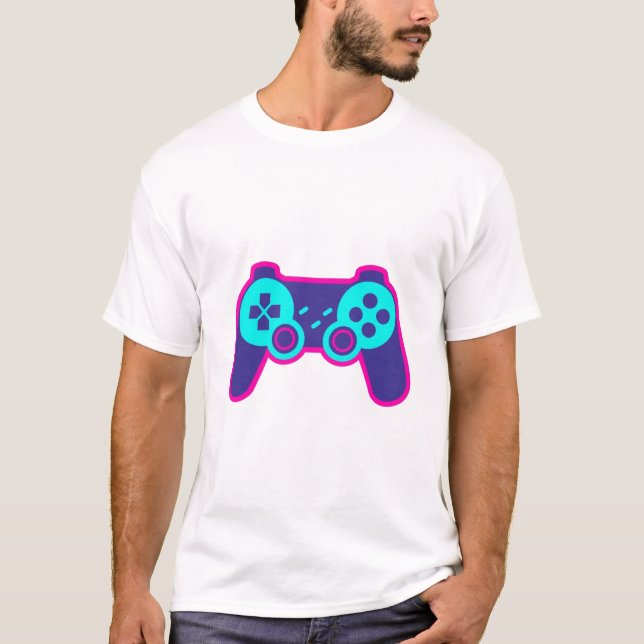 Modern Neon Gaming Controller White Cotton T-Shirt (Frente)