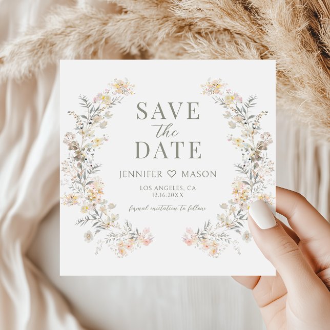 Modern Neutral Floral Save The Date Photo Invite (Criador carregado)