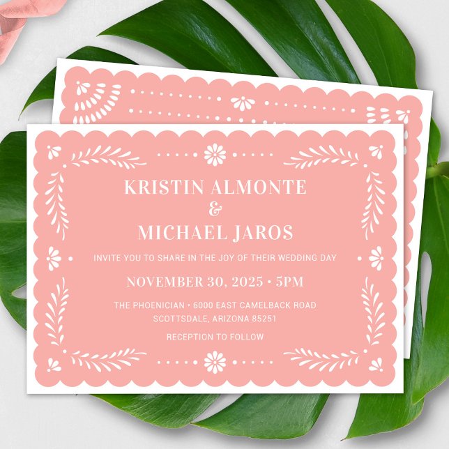 Modern Papel Picado Convite Para Casamento Mexican (Modern Papel Picado Wedding Invitation In Blush)