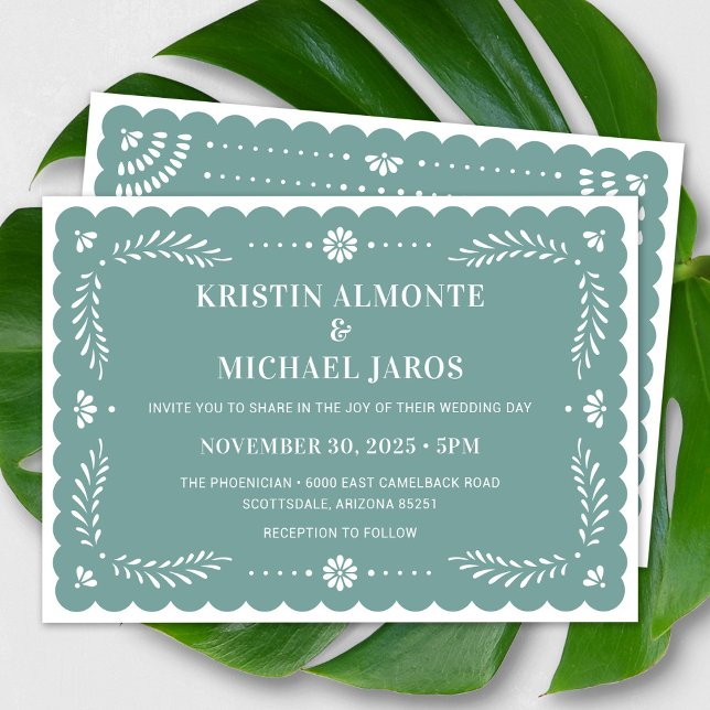 Modern Papel Picado Convite Para Casamento Mexican (Modern Papel Picado Wedding Invitation In Sage)
