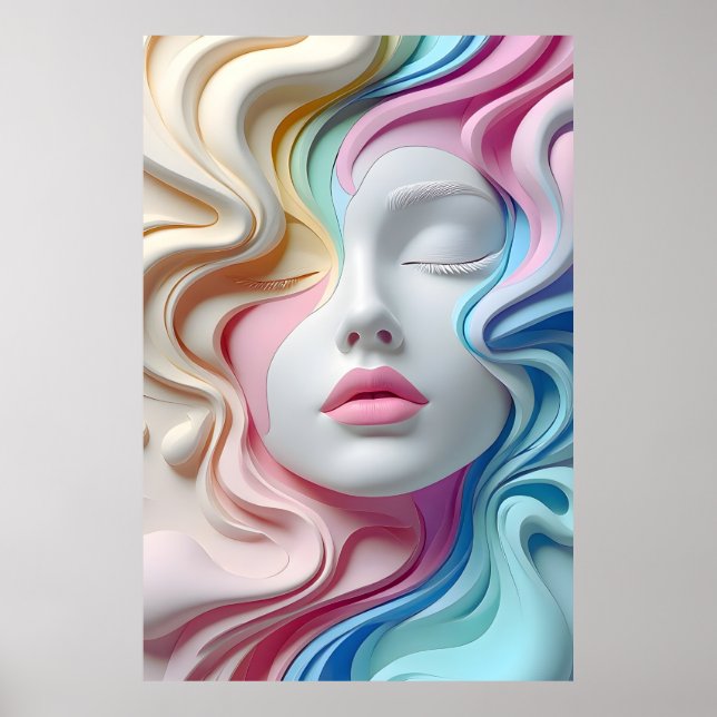 Modern Pastel Abstract 3D Face Art Poster (Frente)