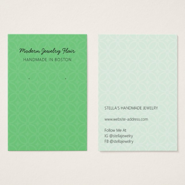Modern Pattern Green Earring Display Card (Frente & Verso)