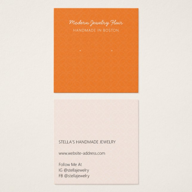 Modern Pattern Orange Earring Display Card (Frente & Verso)
