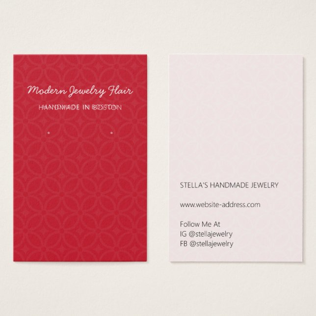 Modern Pattern Red Earring Display Card (Frente & Verso)