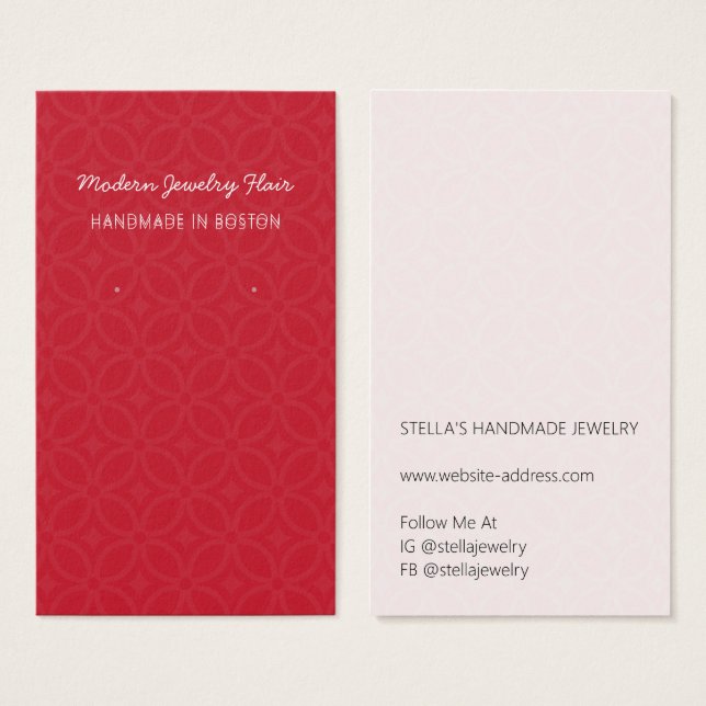Modern Pattern Red Earring Display Card (Frente & Verso)