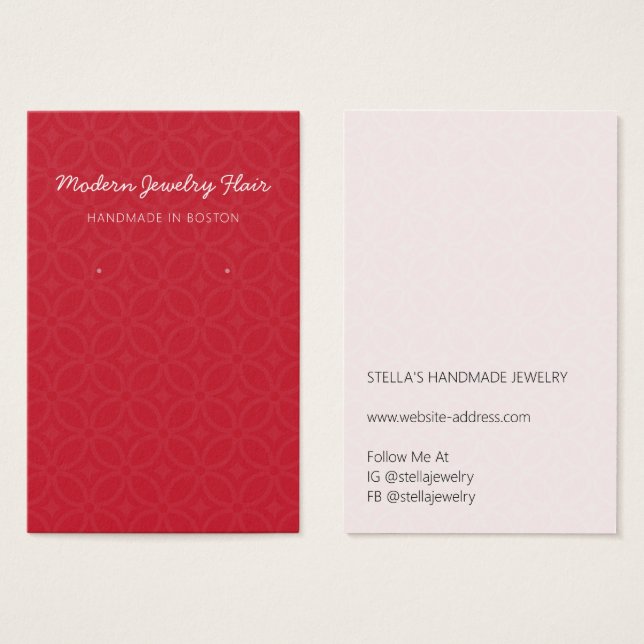 Modern Pattern Red Earring Display Card (Frente & Verso)