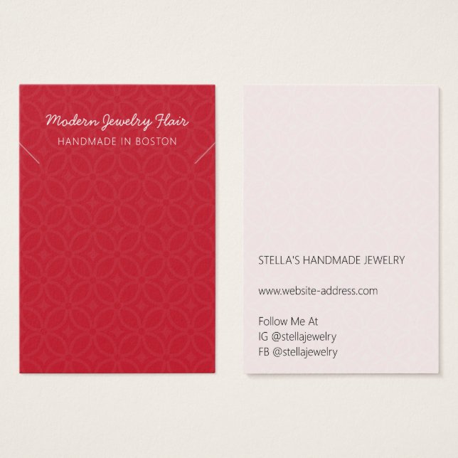 Modern Pattern Red Necklace Bracelet Display Card (Frente & Verso)