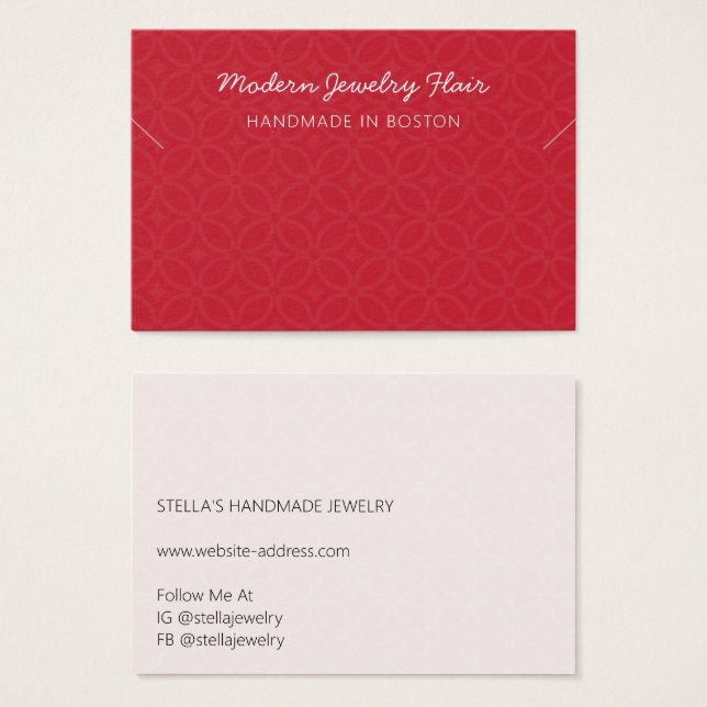 Modern Pattern Red Necklace Bracelet Display Card (Frente & Verso)