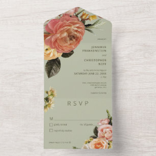 Modern Peach Mimosa Floral Verde